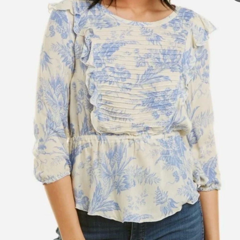 NWT Chaser Peplum Top Pintucked Ruffle Cotton Gauze Women's Size Medium